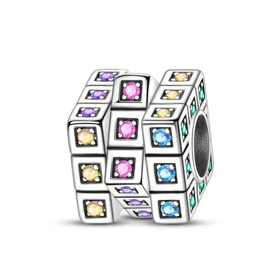 925 Sterling Silver Cubic Zirconia Cube Charm