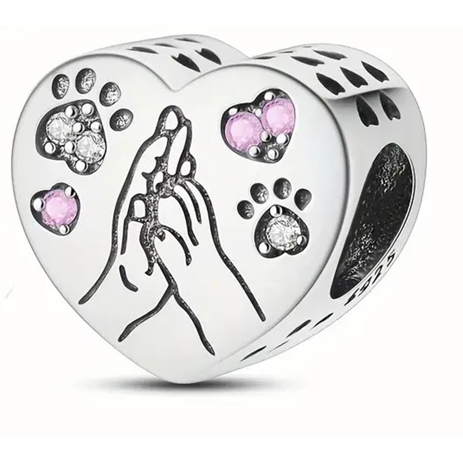 925 Sterling Silver Heart Charm - When I Needed a Hand I Found your Paw