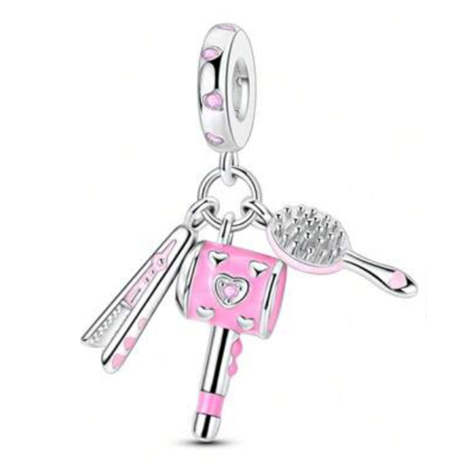 925 Sterling Silver Pink Hair Accessory Charm