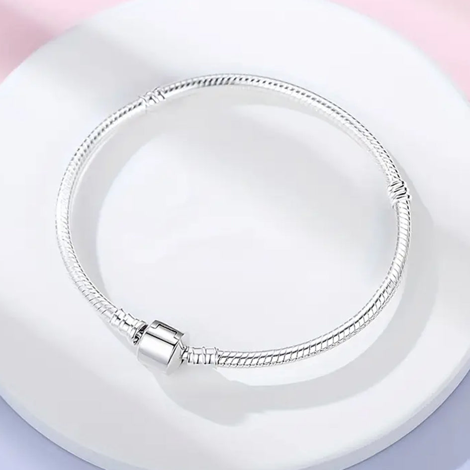 925 Sterling Silver Snake Charm Bracelet 21cm