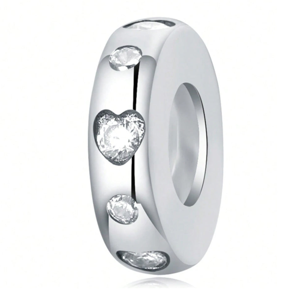 925 Sterling Silver Spacer with Cubic Zirconia Hearts
