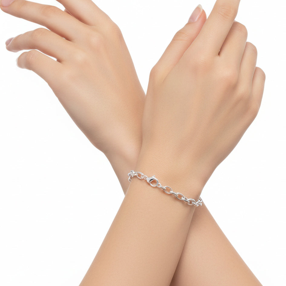 925 Sterling Silver Bracelet with medium links and round ball