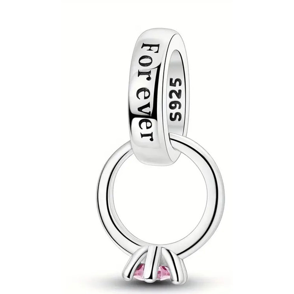 925 Sterling Silver Ring Charm with Pink Cubic Zirconia
