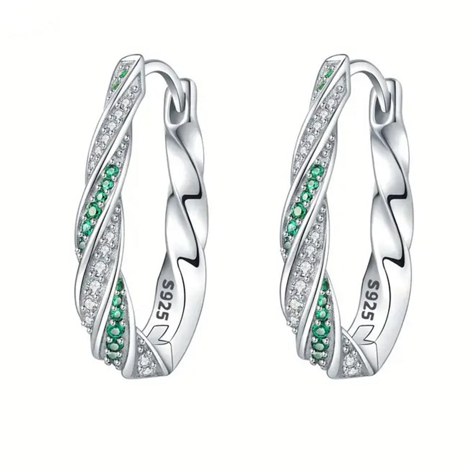 925 Sterling Silver Twisted Hoop Earrings with Cubic Zirconia's