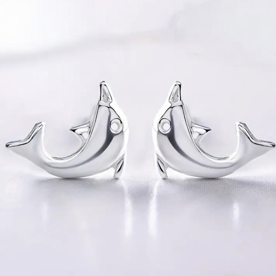 925 Sterling Silver Small Dolphin Stud Earrings