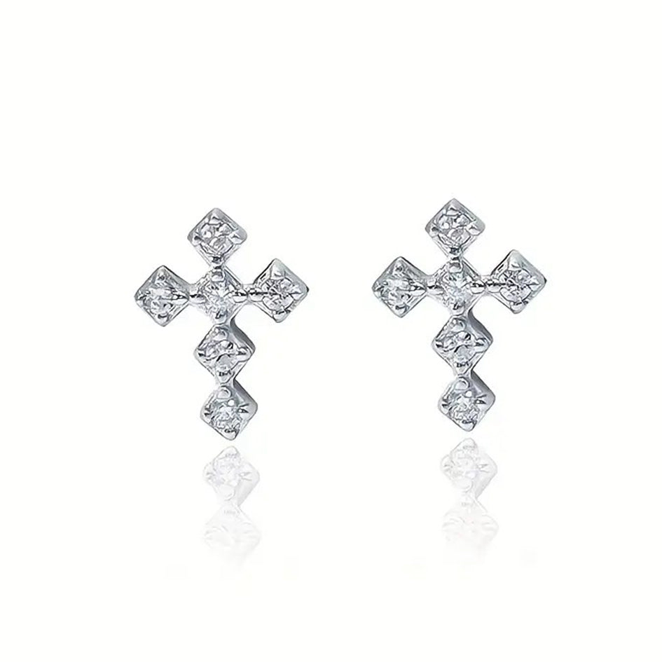 925 Sterling Silver Mini Cross Stud Earrings with Cubic Zirconia’s