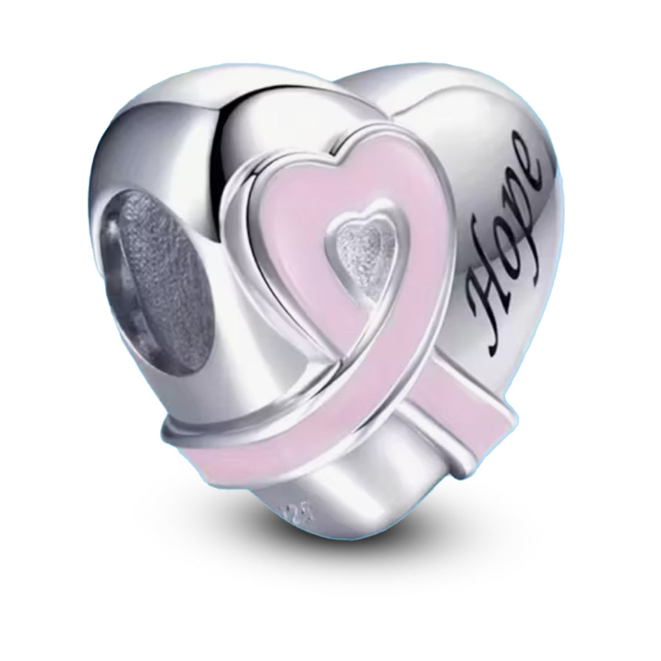925 Sterling Silver Heart Cancer Awareness Charm