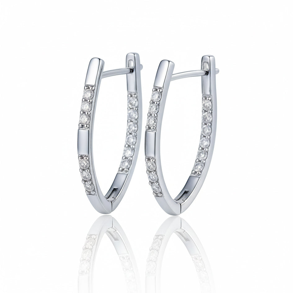 925 Sterling Silver V Shaped Hoop Earrings with Cubic Zirconia's