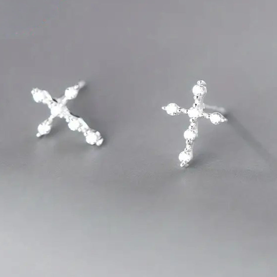 925 Sterling Silver Classic Cross Stud Earrings with Cubic Zirconia's