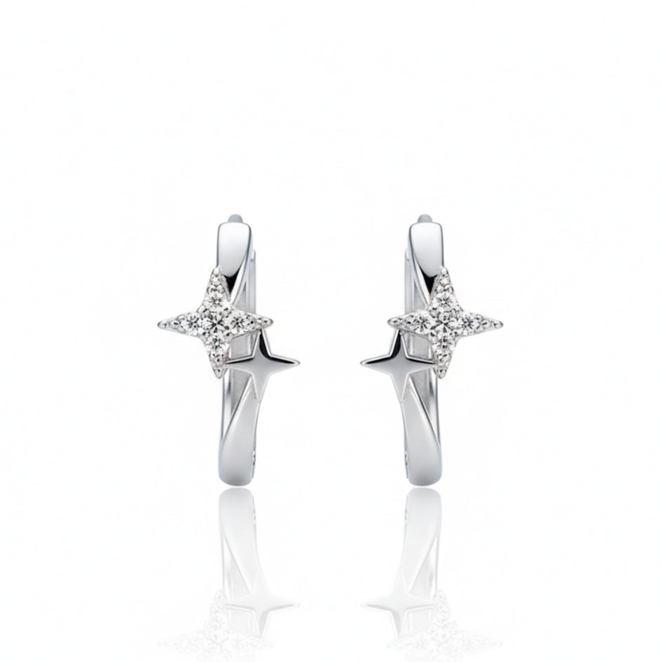 925 Sterling Silver Star Hoop Earrings with Cubic Zirconia's