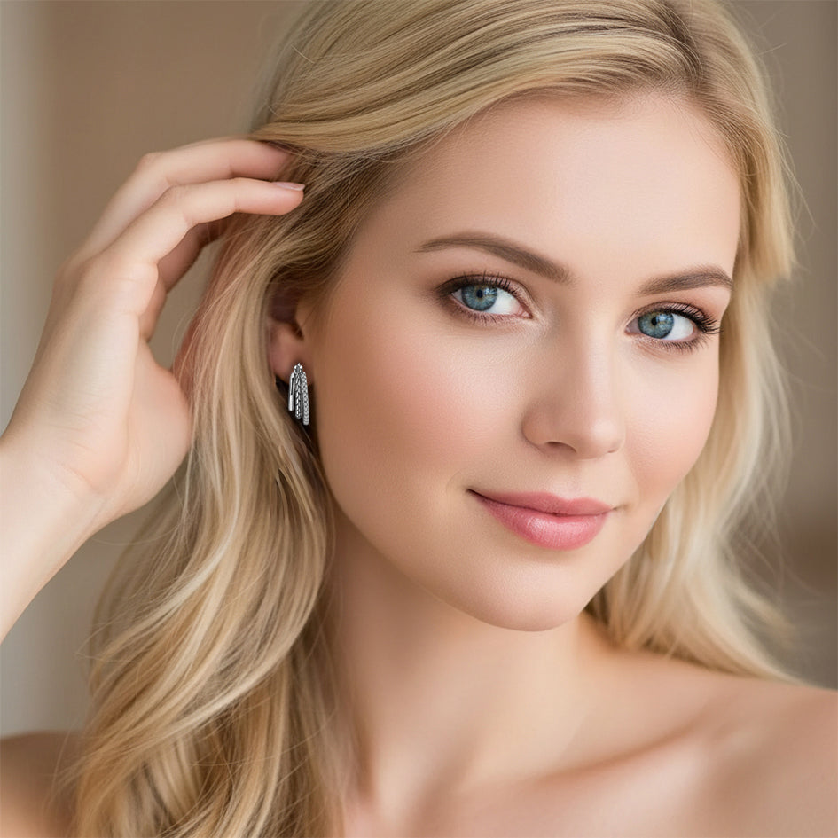 925 Sterling Silver 3 Layer Circle Hoop Earrings