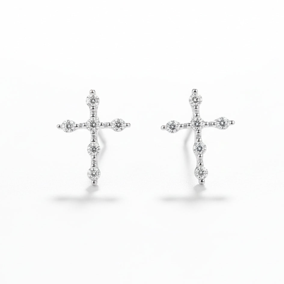 925 Sterling Silver Classic Cross Stud Earrings with Cubic Zirconia's