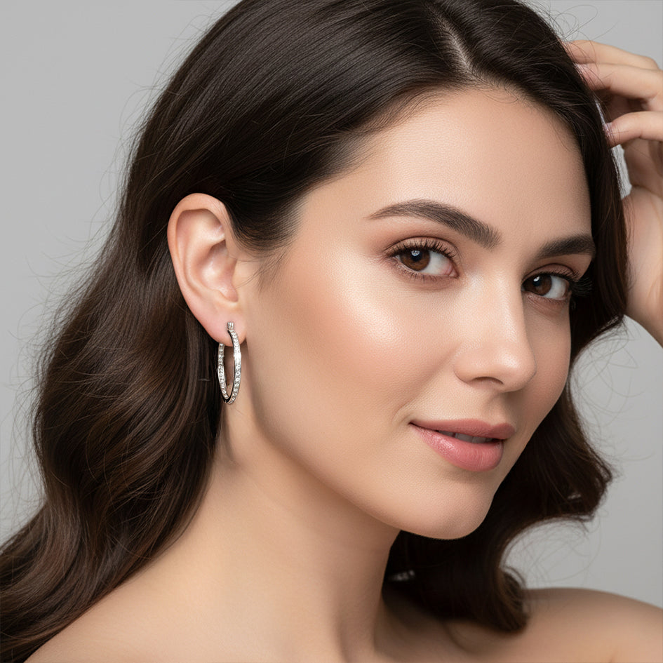 925 Sterling Silver Oval Hoop Earrings with Cubic Zirconia's