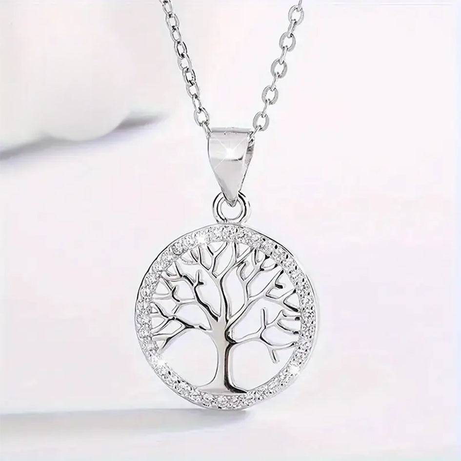 925 Sterling Silver Necklace with Tree of Life and Cubic Zirconia's Pendant