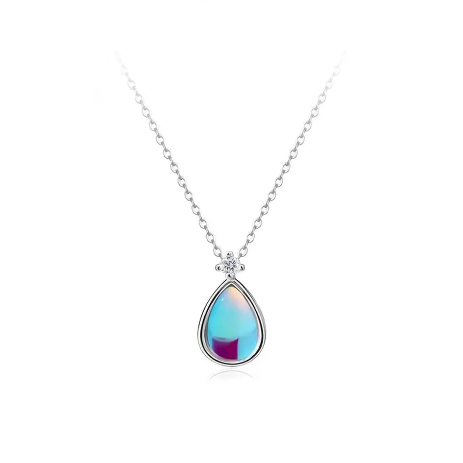 925 Sterling Silver Necklace with a Blue Stone Mermaid Tear Pendant