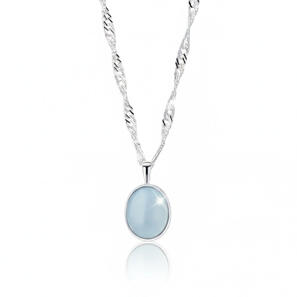 925 Sterling Silver Necklace with Light Blue Stone Pendant