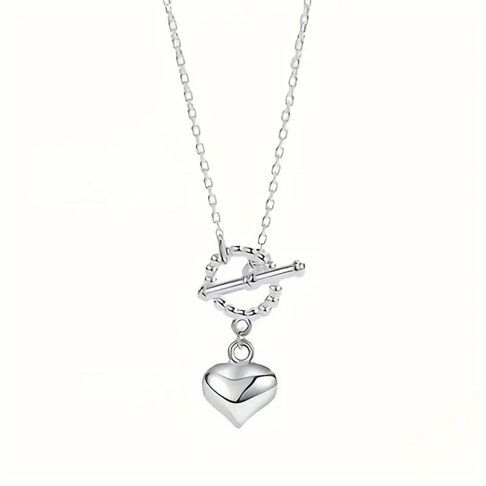 925 Sterling Silver Necklace with Heart and Circle Pendant