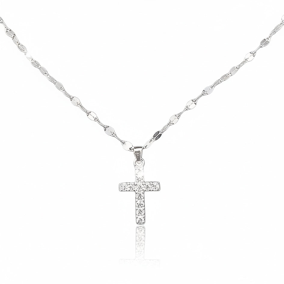 925 Sterling Silver Necklace with a Cross and Cubic Zirconia's Pendant