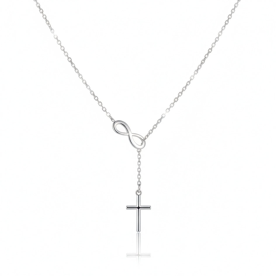 925 Sterling Silver Necklace with a Cross and Infinity Pendant