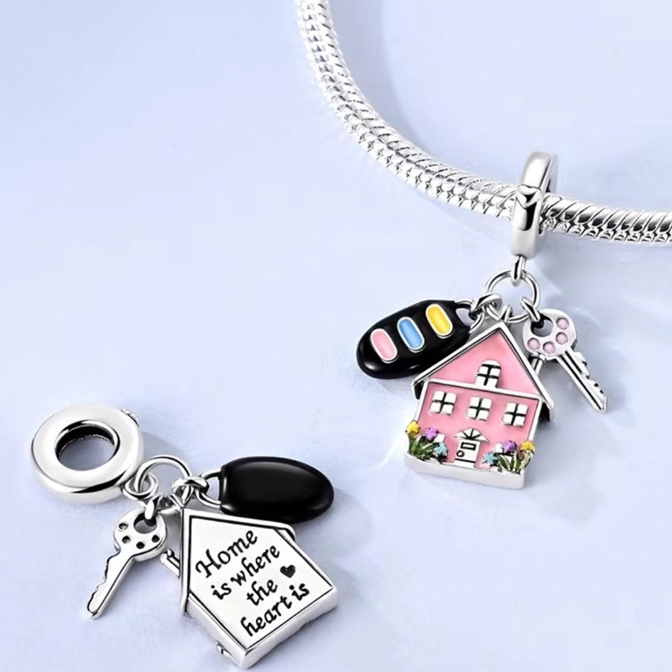 925 Sterling Silver Pink Home Is Where the Heart Is Charm