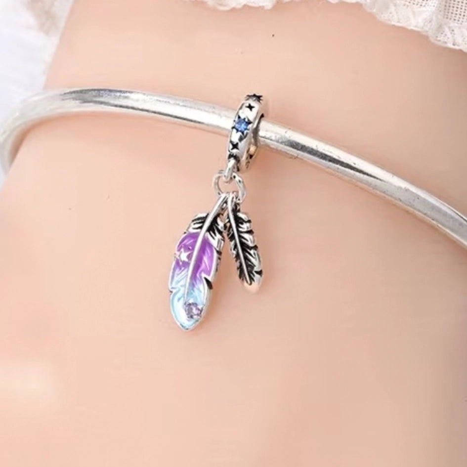 925 Sterling Silver Charm with Feather