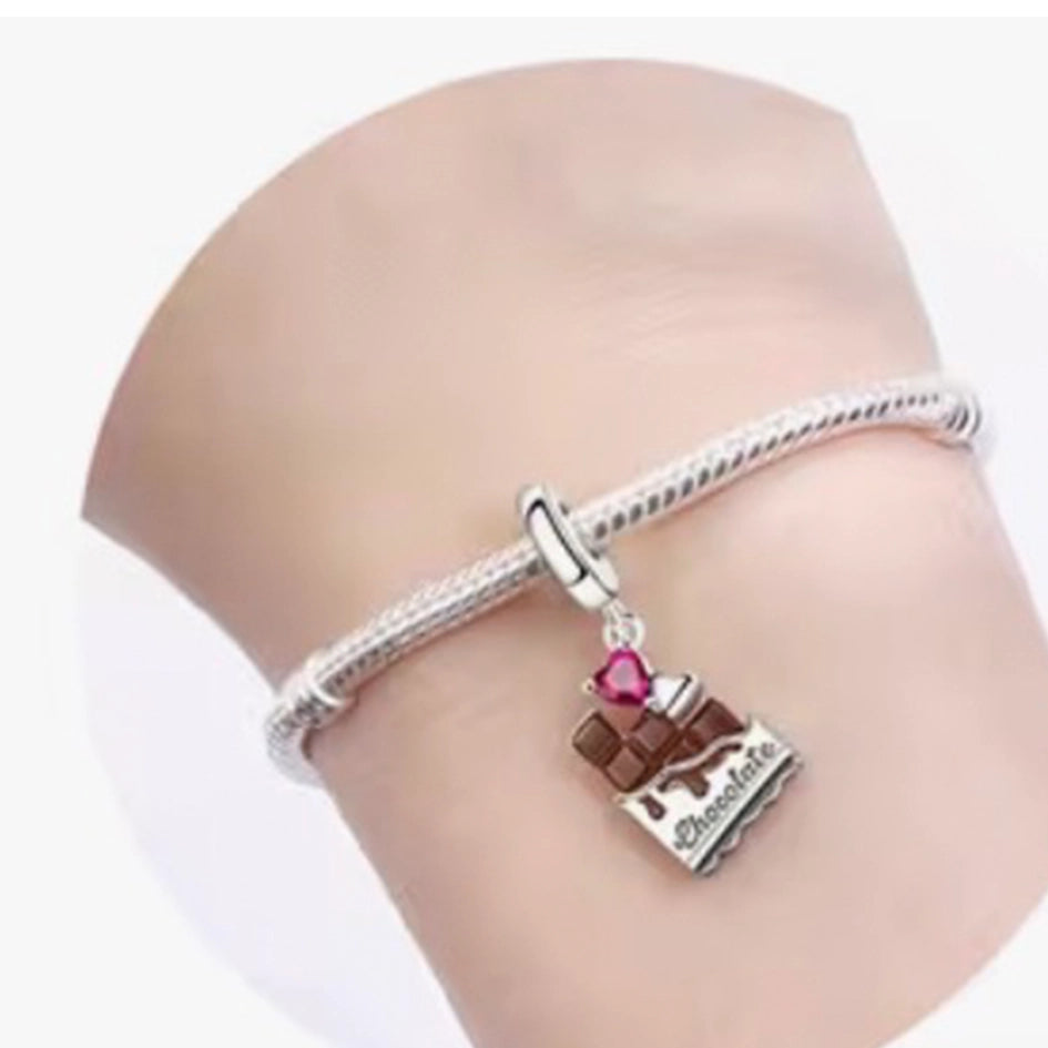 925 Sterling Silver Chocolate with Heart Charm