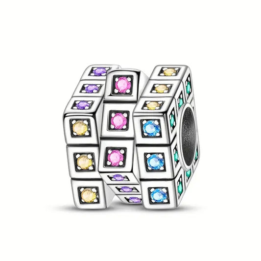 925 Sterling Silver Cubic Zirconia Cube Charm