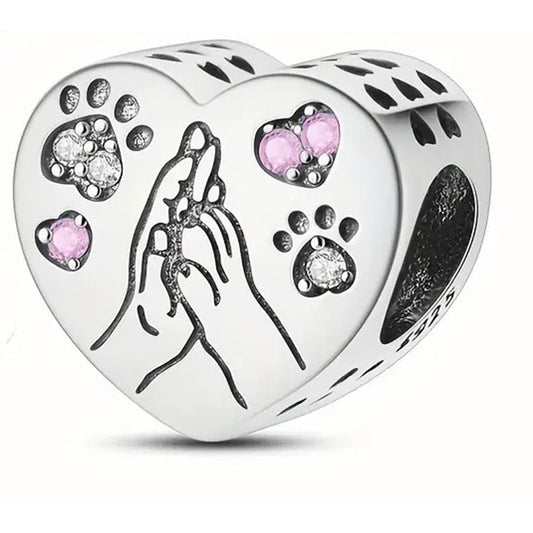 925 Sterling Silver Heart Charm - When I Needed a Hand I Found your Paw