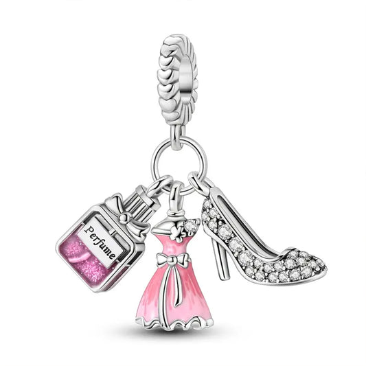 925 Sterling Silver Charm with Dress Shoe and Perfume Bottle