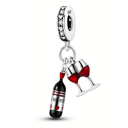 925 Sterling Silver Wine Bottle with Goblets