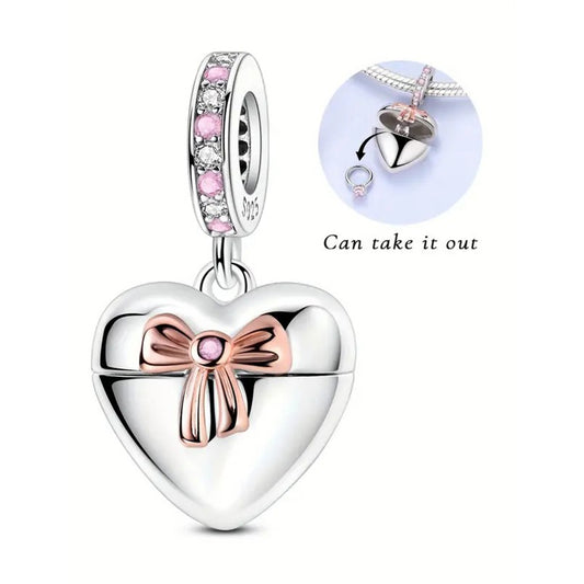 925 Sterling Silver Heart with Pink Cubic Zirconia Ring Inside