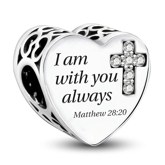 925 Sterling Silver Heart Charm - I Am With You Always