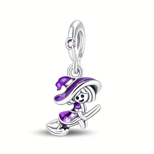 925 Silver Witch on Broomstick Charm
