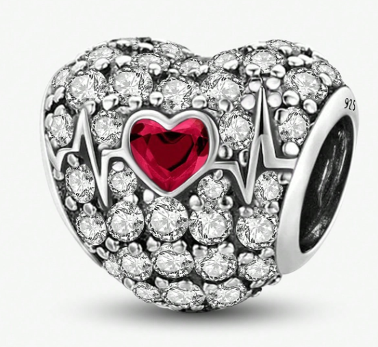925 Sterling Silver Beating Heart Charm