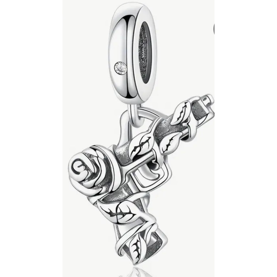 925 Sterling Silver Gun Charm with Rose Decor