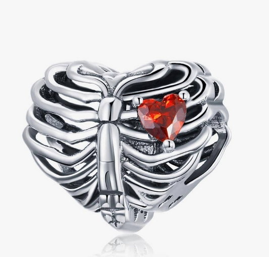 925 Sterling Silver Heart Ribcage Charm