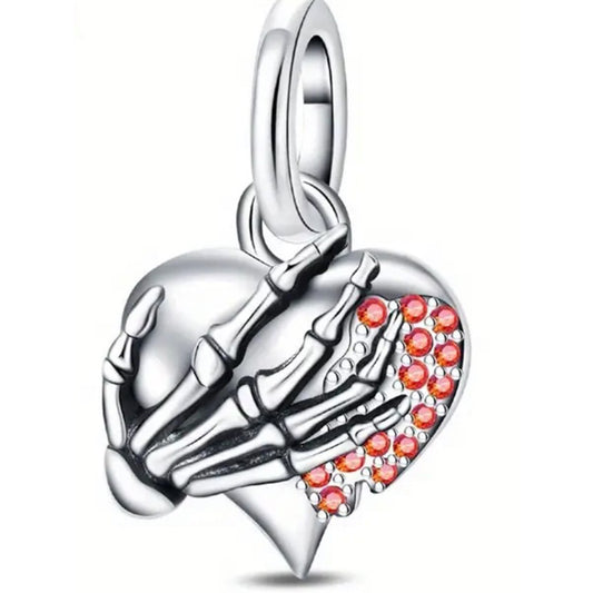 925 Sterling Silver Heart with Skeleton Hand
