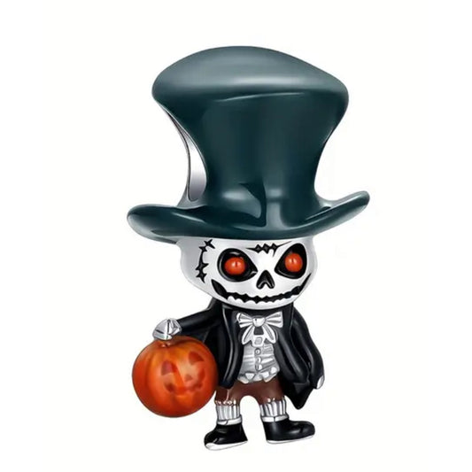 925 Sterling Silver Skull, Pumpkin and Bow Charm