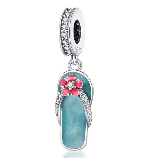 925 Sterling Silver Flip Flop Charm with Cubic Zirconias