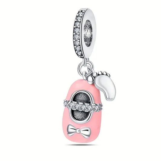 Baby Girl Pink Ballet Shoe Charm with Cubic Zirconias