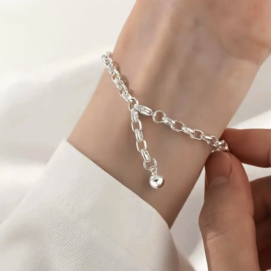925 Sterling Silver Bracelet with small links and round ball