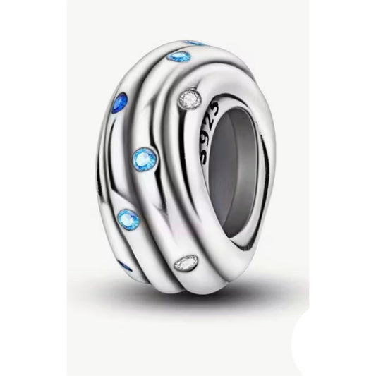 925 Sterling Silver Water Ripples Stopper with Blue Cubic Zirconia's
