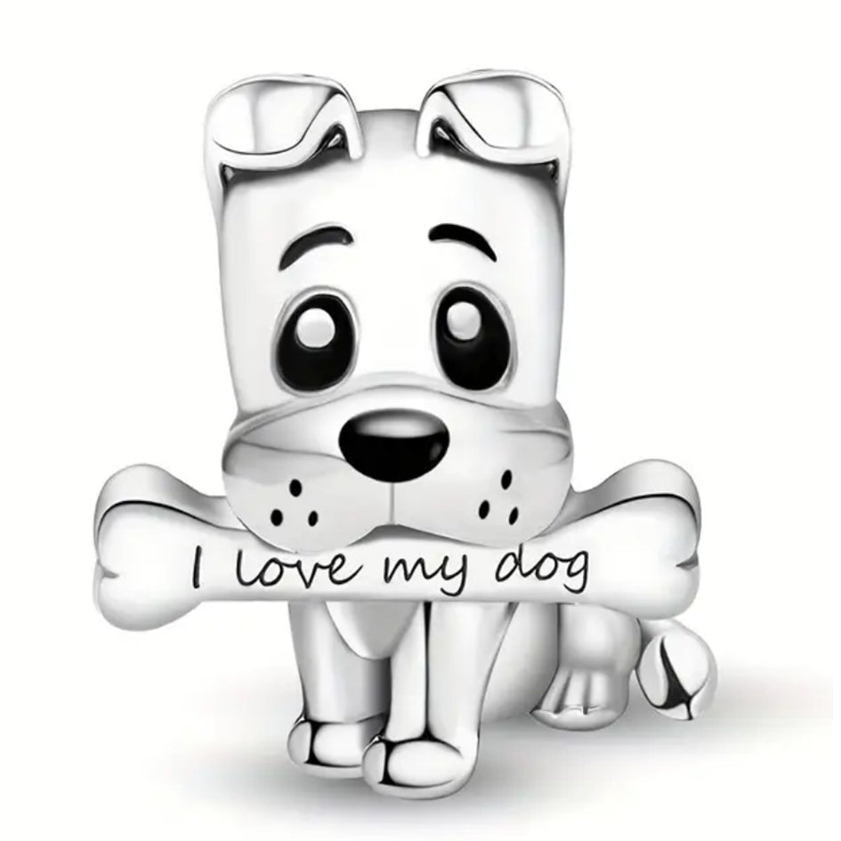 925 Sterling Silver Dog Charm with I Love my Dog