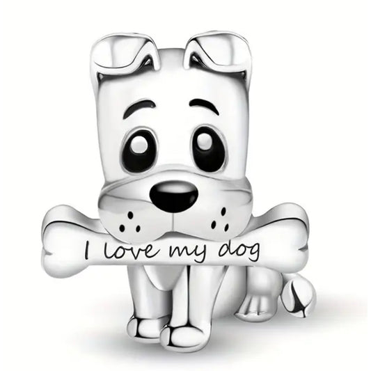 925 Sterling Silver Dog Charm with I Love my Dog