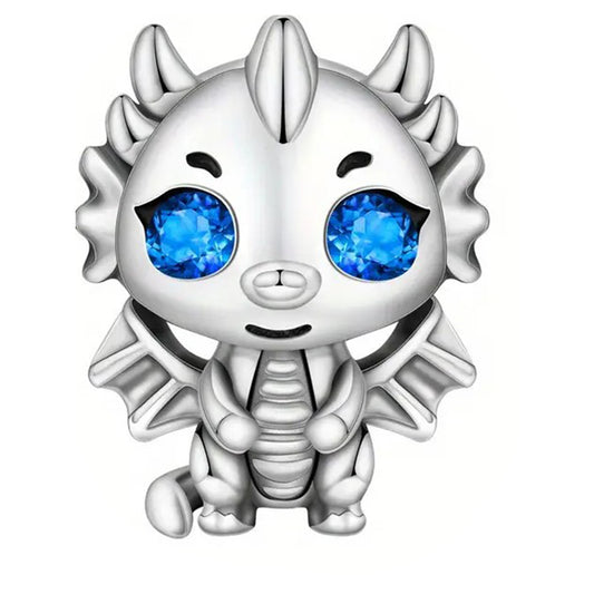 925 Sterling Silver Baby Dragon with Blue Cubic Zirconias