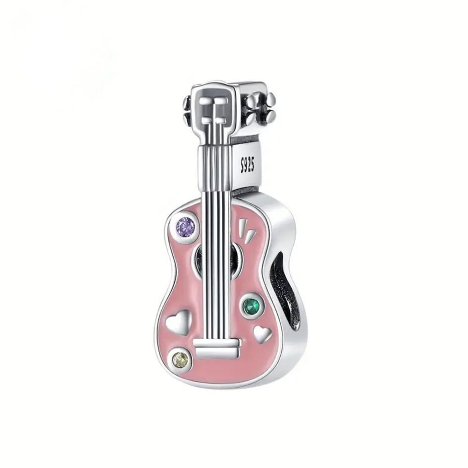 925 Sterling Silver Pink Guitar Charm