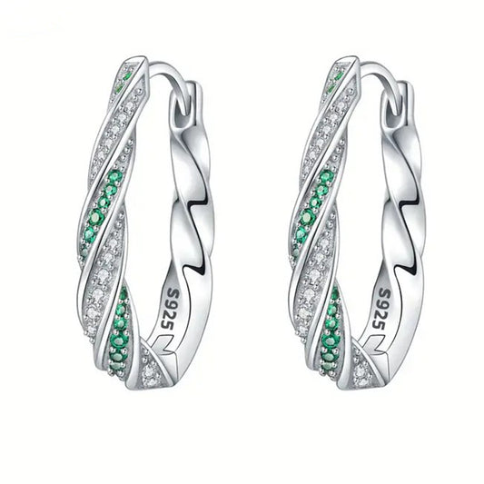 925 Sterling Silver Twisted Hoop Earrings with Cubic Zirconia's