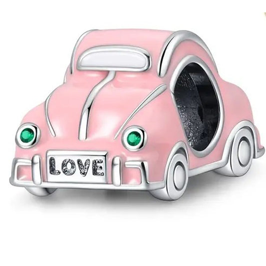 925 Sterling Silver Pink Car Charm with Love Numberplate