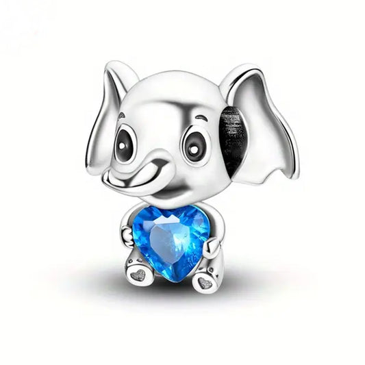 925 Sterling Silver Elephant Hugging Heart Charm