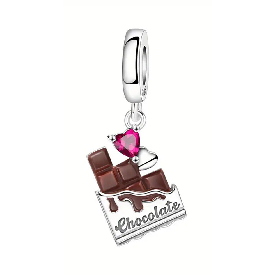 925 Sterling Silver Chocolate with Pink Cubic Zirconia Heart